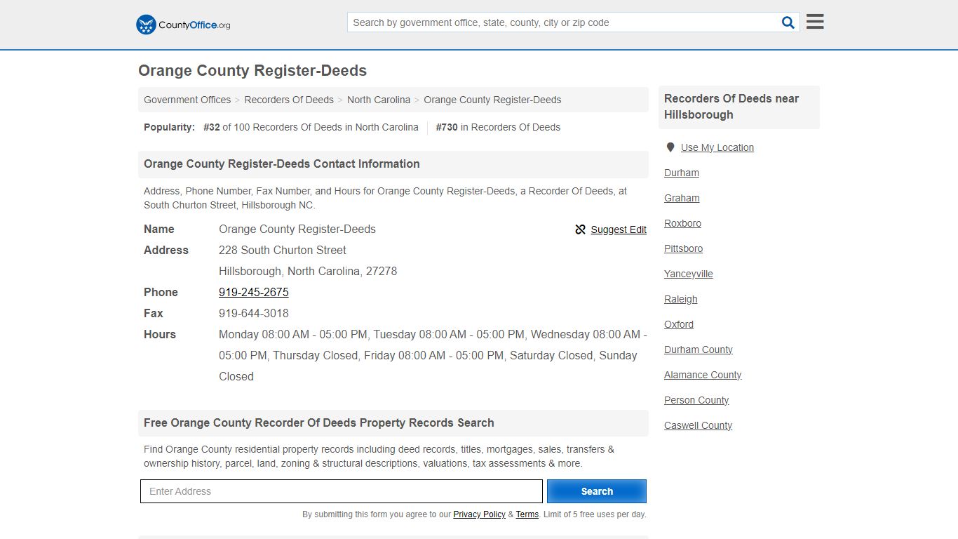 Orange County Register-Deeds - Hillsborough, NC ... - County Office